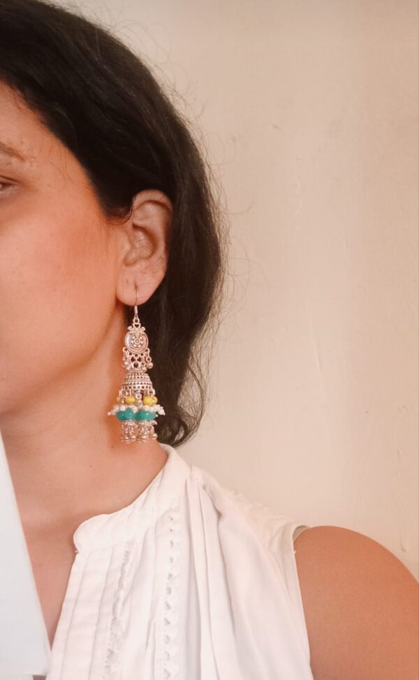 Nidhi - Handmade statement Silver jhumka earrings - Image 2