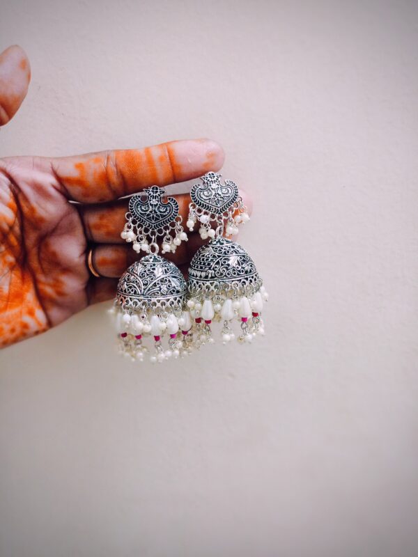 silver statement jhumka earrings