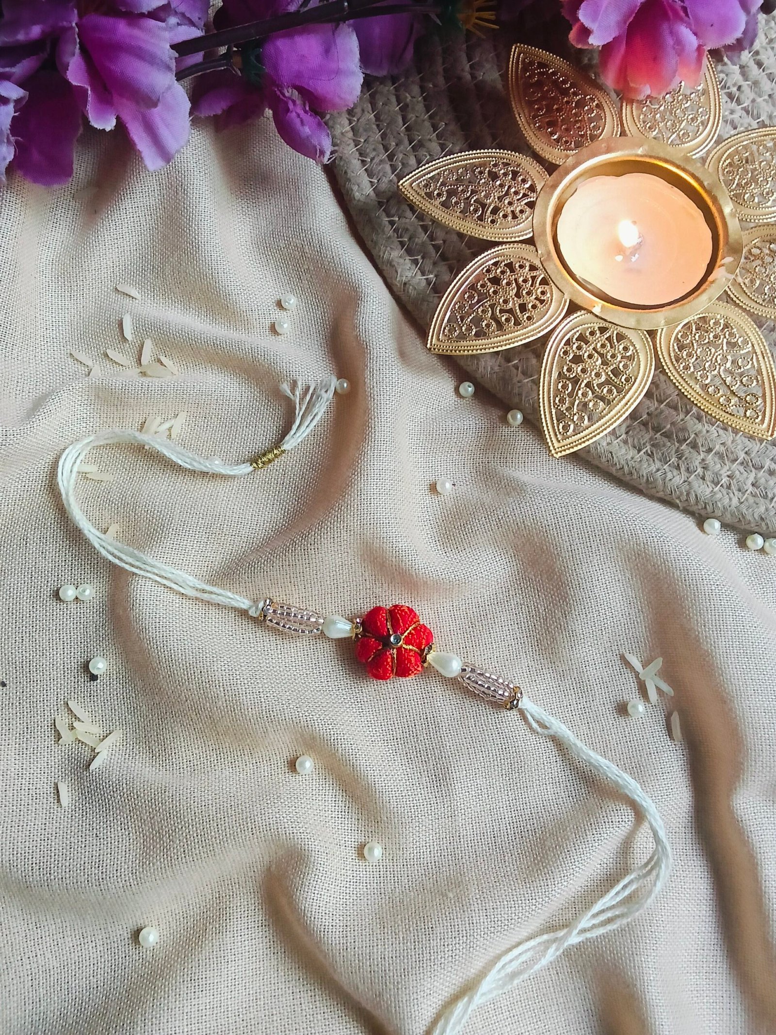 handmade khun fabric puff Rakhi - Image 2
